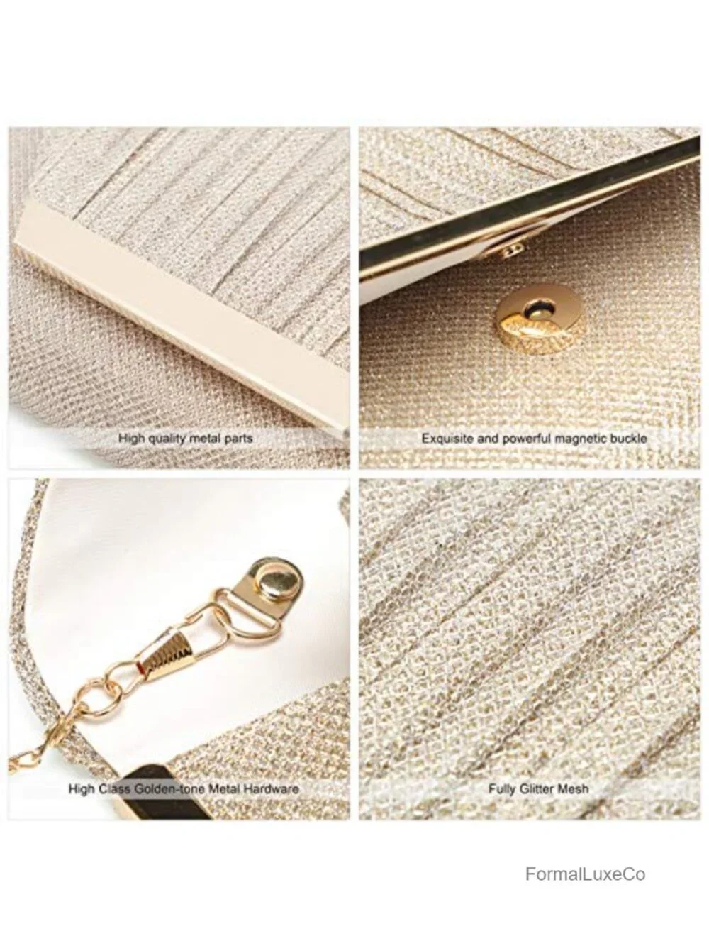 Sparkling Mesh Clutch Purse with Detachable Chain Strap